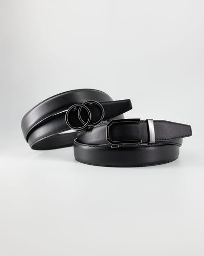 Base Love-pakke med sort læderbælte til dame og herre i full-grain læder